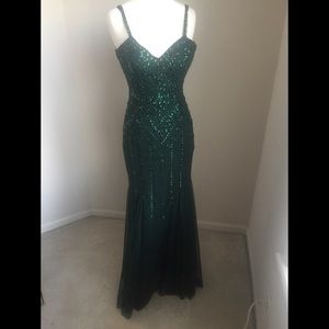 Green Beaded Evening Gown